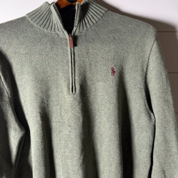 Polo Ralph Lauren Quarter Zip Sweater Green Heather Size XL 100% Cotton - Picture 5 of 9